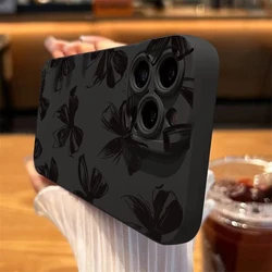 Black Big Bowknot Phone Case For Samsung Galaxy S25 S24 S23 S22 S21 Ultra Plus FE A16 A06 A26 A54 A33 A34 Shockproof Soft Cover