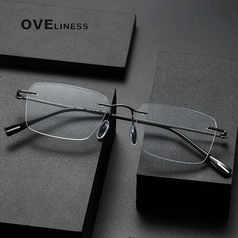 

pure Titanium Glasses Frame Men 2024 New Women Rimless Prescription Square Eyeglasses Myopia Optical Korean Eyewear Spectacles