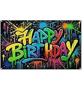 Nuxovilar Happy Birthday Banner, Graffiti-Style Birthday Backdrop for Party Decorations, 71x43 Inch