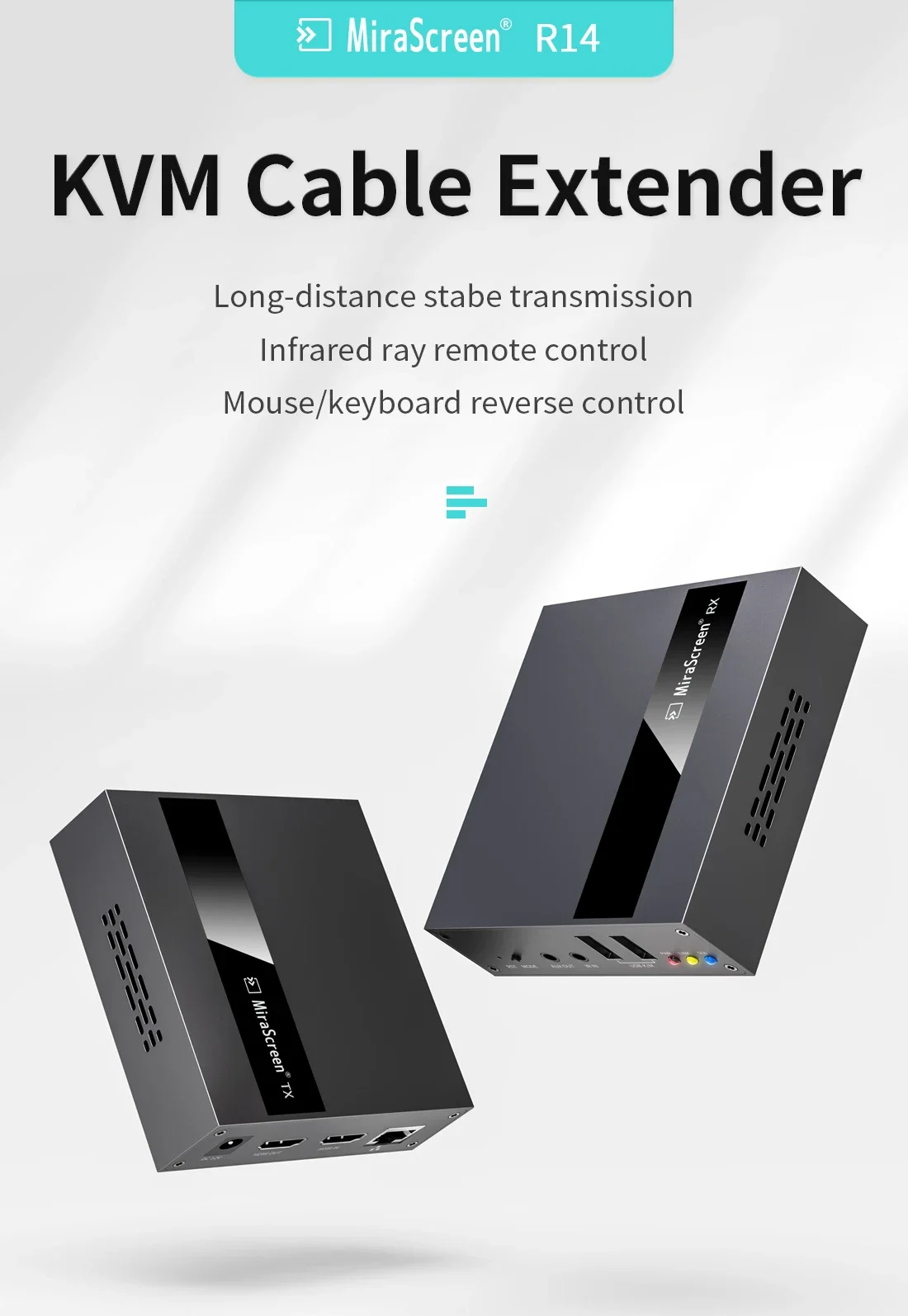 System prezentacyjny R14 4K Multiviewer z podwójnymi ekranami, Airplay, Miracast, nadajnik i odbiornik wideo, przedłużacz kabla HDMI KVM