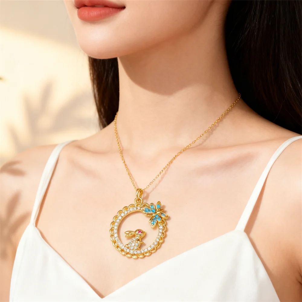 2Pcs Pendants Sparkling Brass Butterfly Rabbit Charms Zircon Hollow Design for DIY Jewelry Necklace Bracelet Elegant Accessories
