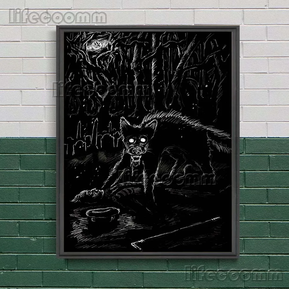 Dracula's Black Cat Black Pink Stroke Art Poster Prints Stray Cats In The Cemetery Vintage Wall Art Canvas Painting Home Decor