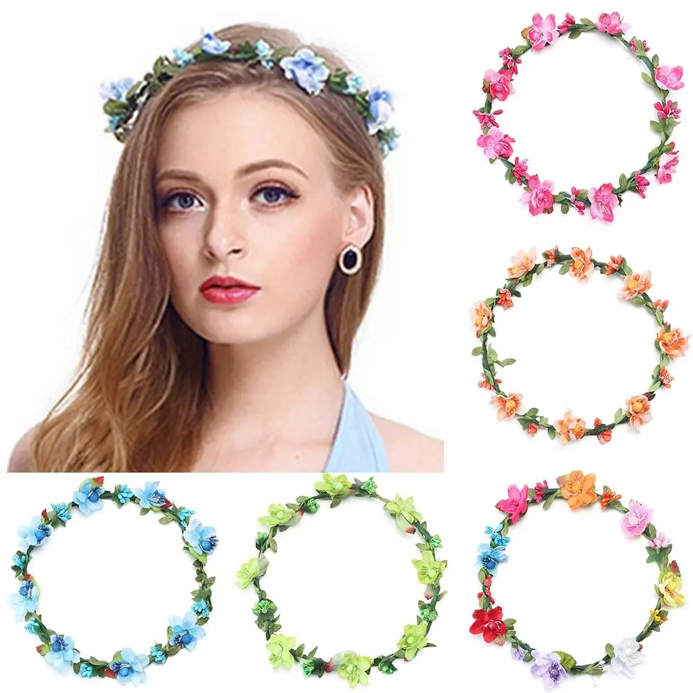 Fashion Bohemia Garland Flower Crown Women Headbands with Adjustable Ribbon Girls Floral Wreath Bridal Halo Headpiece