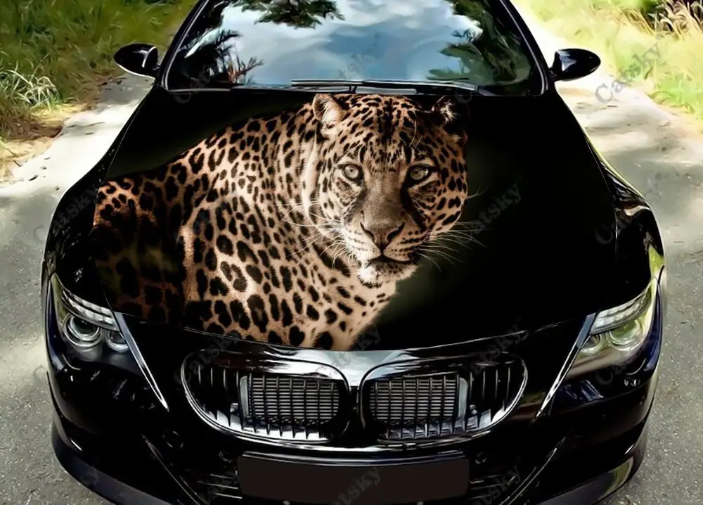 Ferocious Cheetah Print Car Hood Vinyl Stickers Wrap Film Engine Decal Universal Auto Accessories Hood Decoration Protect Cover