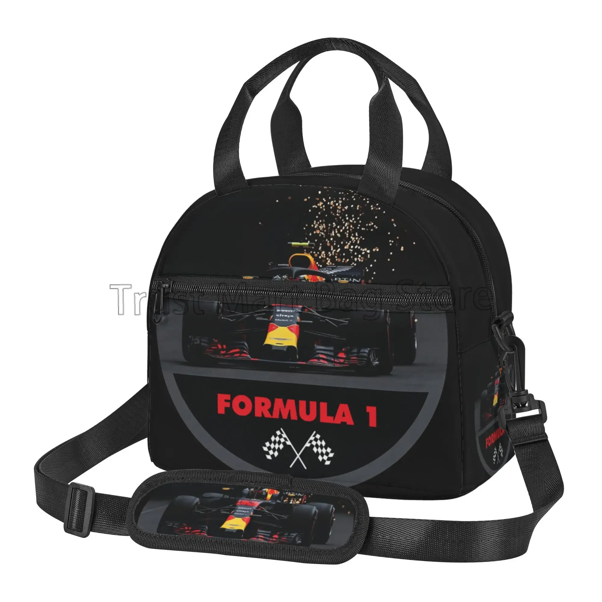 F1 Car Racing Insulated Lunch Bag Reusable Thermal Lunch Box with Adjustable Strap Portable Cooler Bento Tote for Picnic Beach