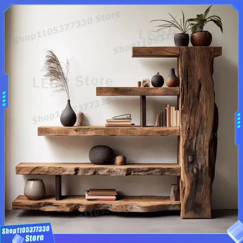Retro Wabi Sabi Old Elm Bogu Frame Tea Set Display Stand Antique Duobao Pavilion Entrance Storage Cabinet Partition Ornament
