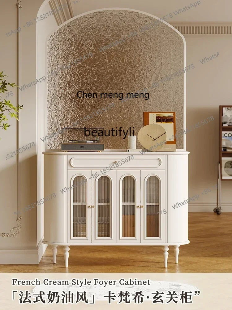 X  French entrance entrance cabinet Solid wood retro living room integrated storage cabinet Opposite the door Water ripple scree