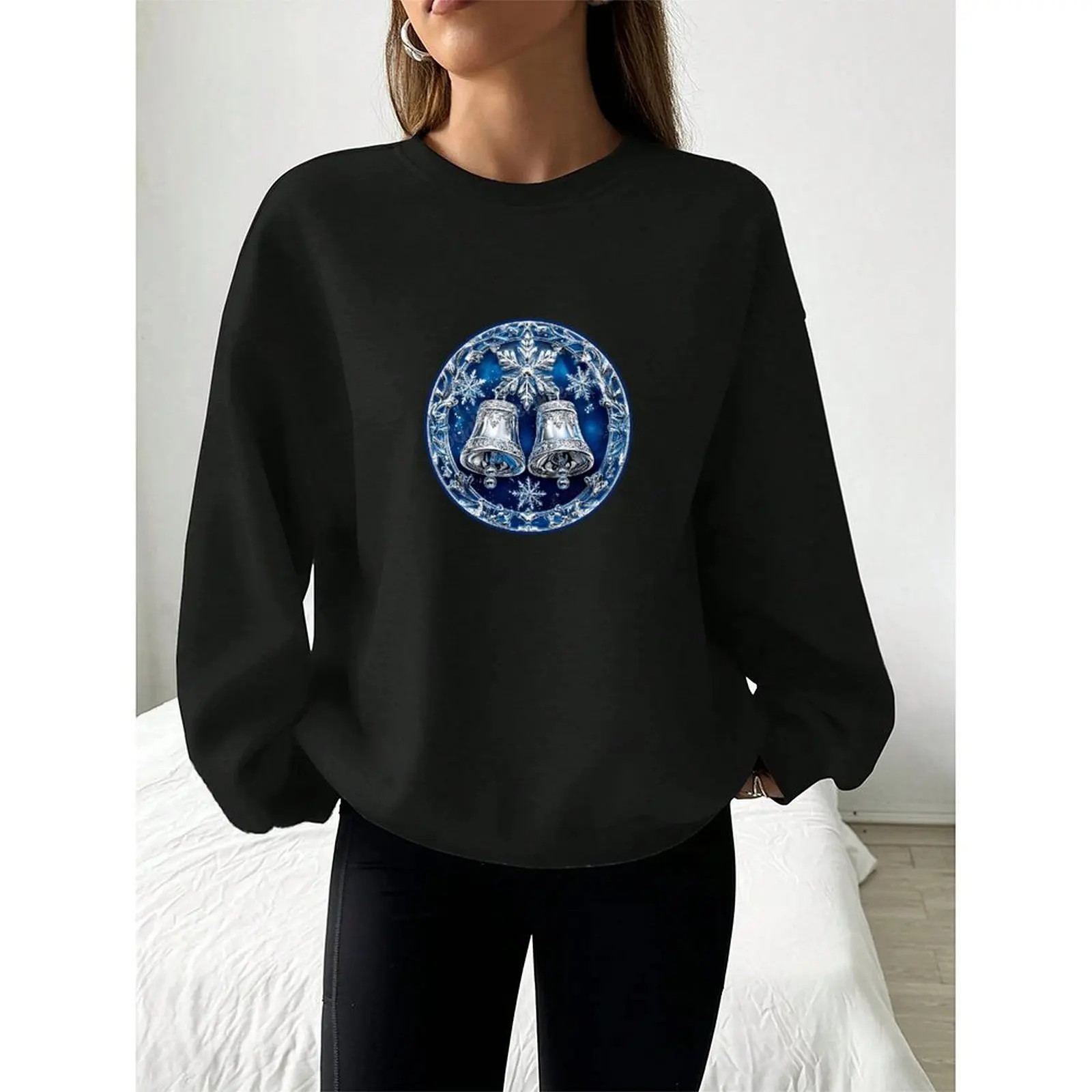 

Round Neck Women Sweatshirt Velvet Winter Casual Novy God Russian New Year Printed Pattern Woman Clothes Casual T-Shirts Tops