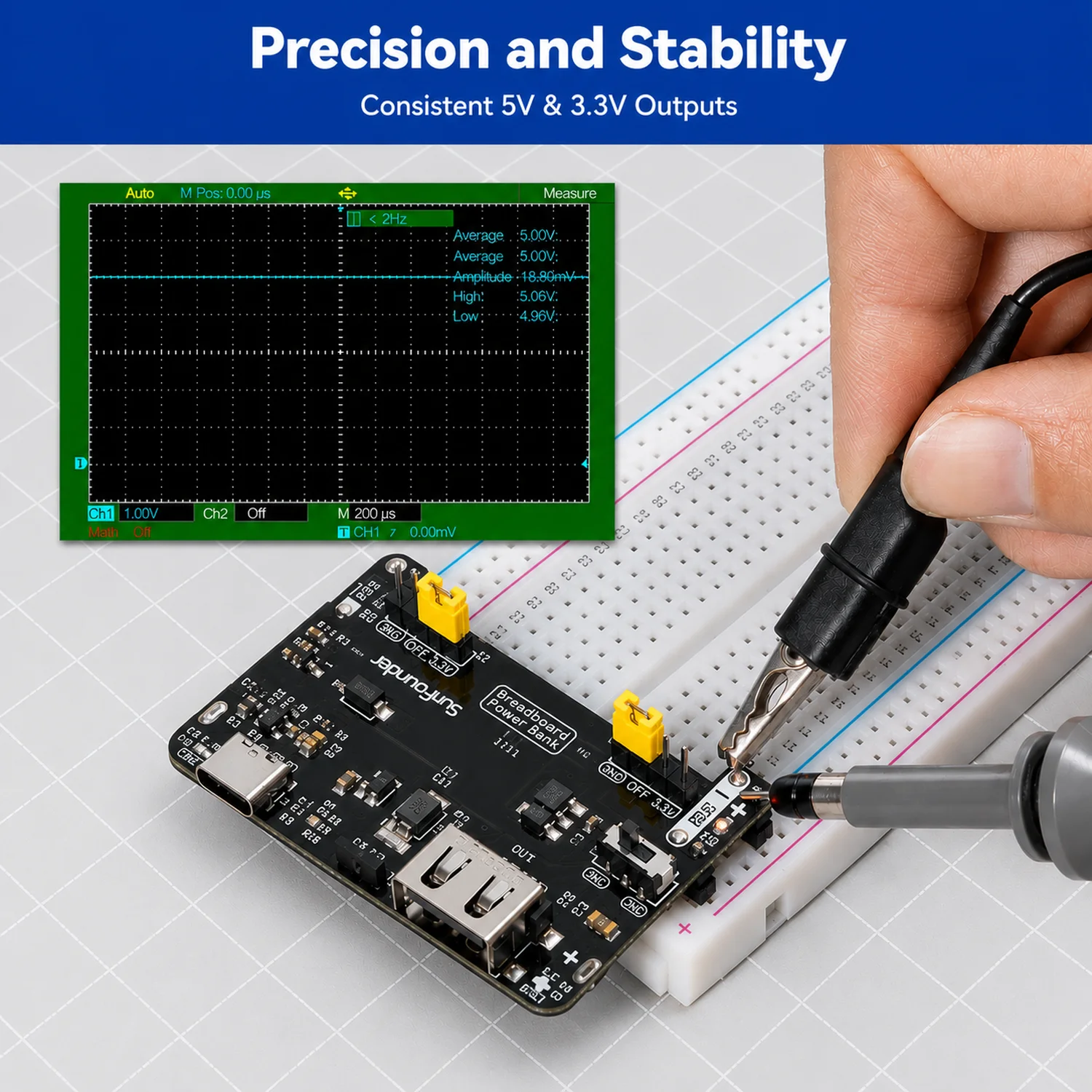 Picture 6: SunFounder BreadVolt Breadboard Power Supply Module Compatible with Arduino, Raspberry Pi, Pico W, ESP32