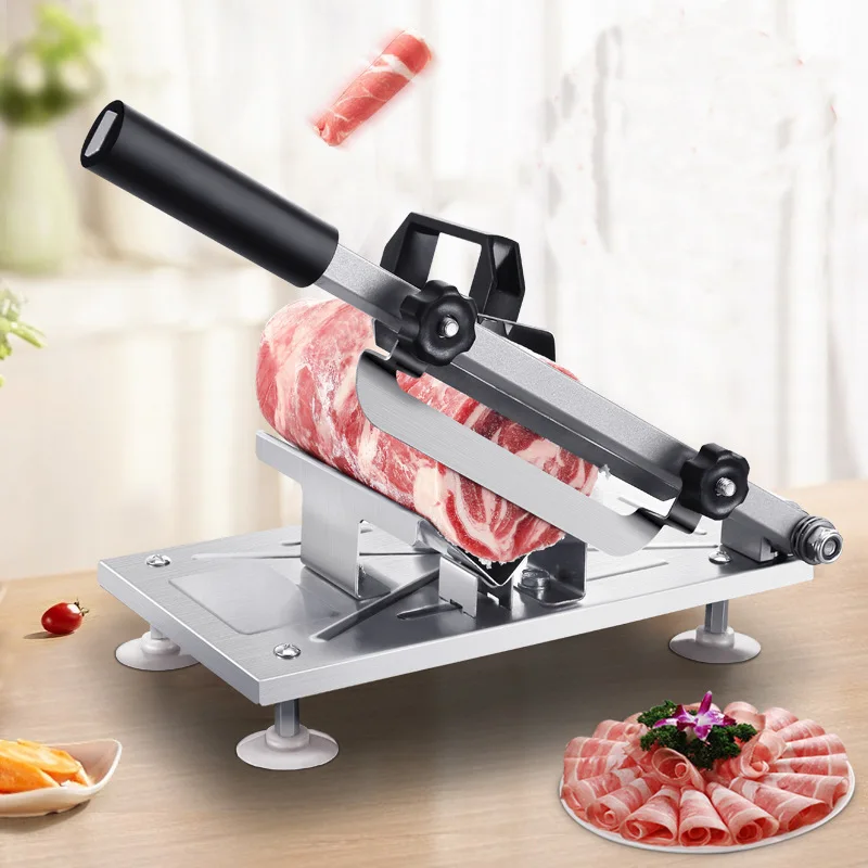Manual Frozen Meat Slicer Stainless Steel Meat Cutter Beef Mutton Roll Food Slicer Slicing Machine for Cooking Hot Pot Shabu BBQ