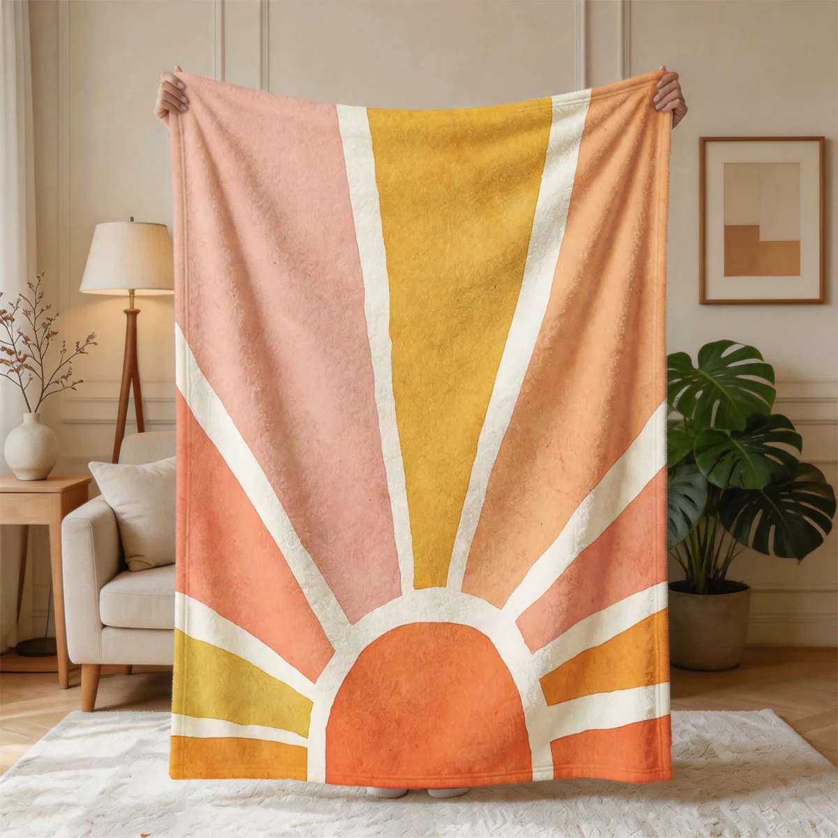 Boho Sunset Sunbeam Throw Blanket Cozy Living Room Decor Chunky Knit Throw for Sofa Bedding