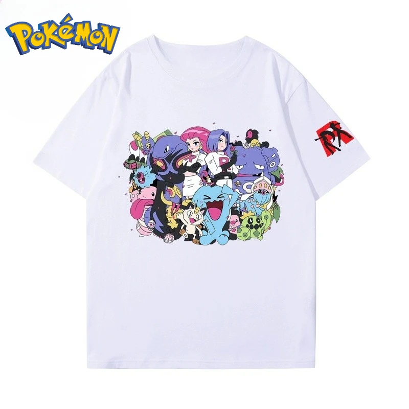 

2026 Summer Pokemon Team Rocket & Pokemon Group Print T-Shirt, 100% Cotton Loose Casual Oversized Tee for Adults & Kids Y2k