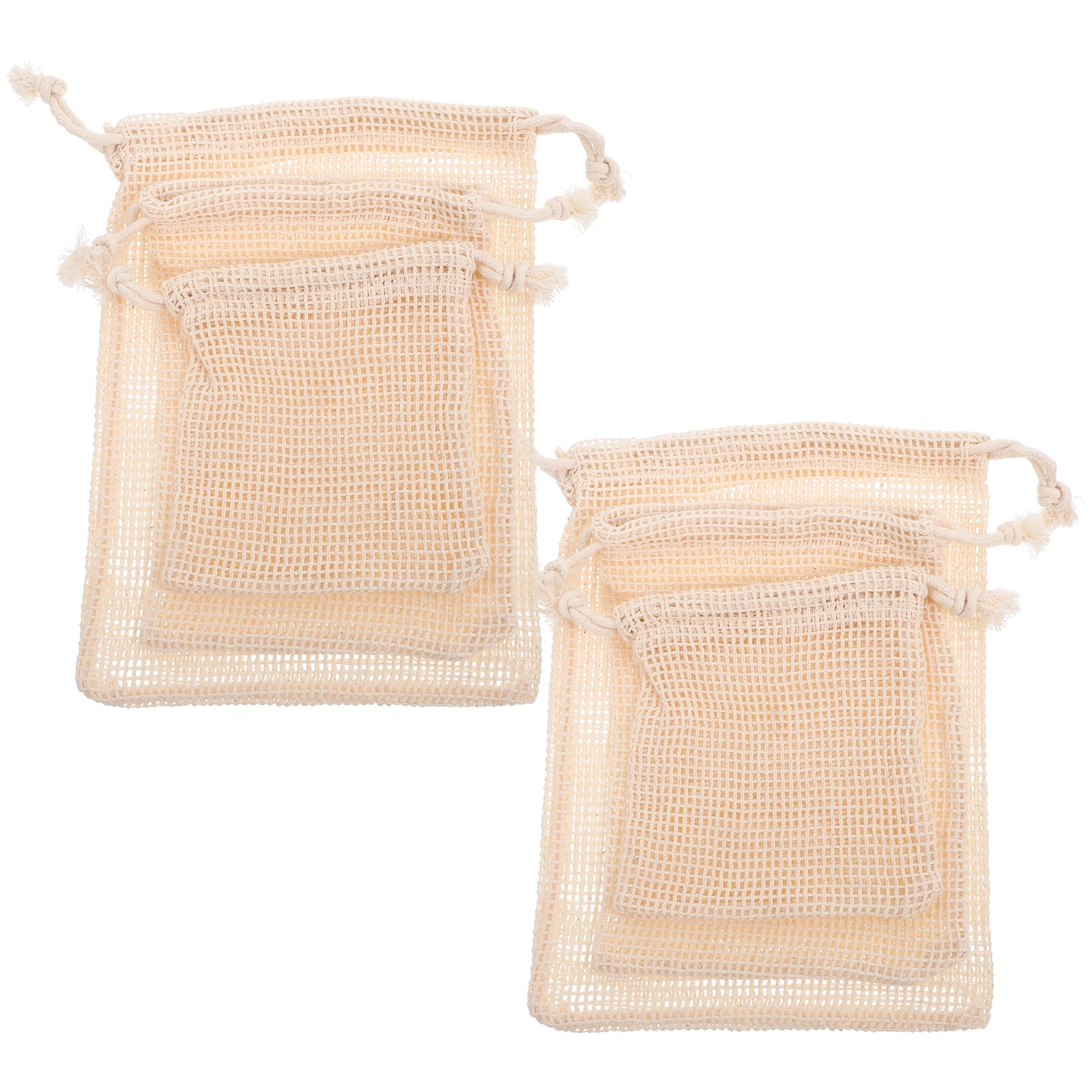 6pcs Cotton Mesh Bags for Fruit Vegetable Storage Reusable Drawstring Pouches Washable Bag Set Various Sizes Grocery