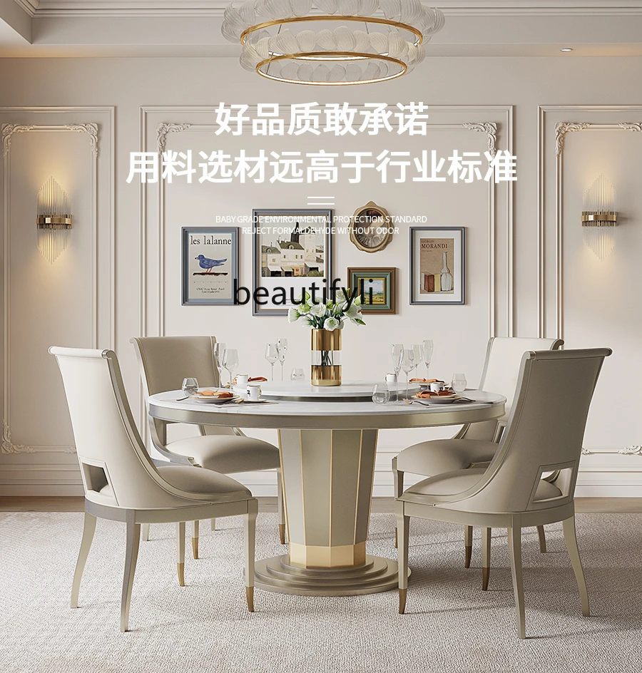 American Solid Wood French Cream Style Genuine Leather Chair Designer Dining Chair Light Luxury Study Chair image 2