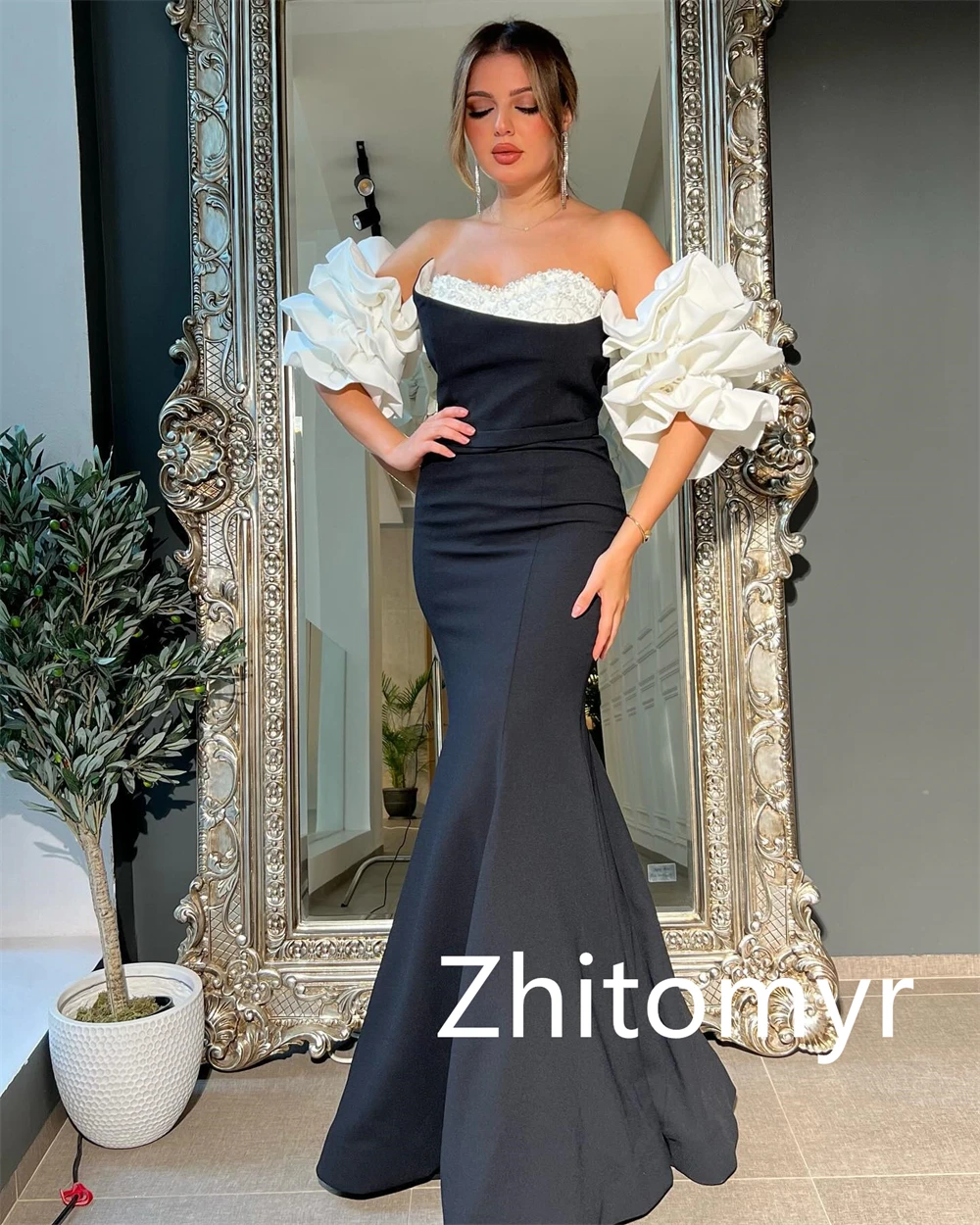 Customized Ball  Fashion Elegant Strapless Mermaid Celebrity Dresses Hugging Paillette / Sequins Skirts Floor Length Satin Eveni