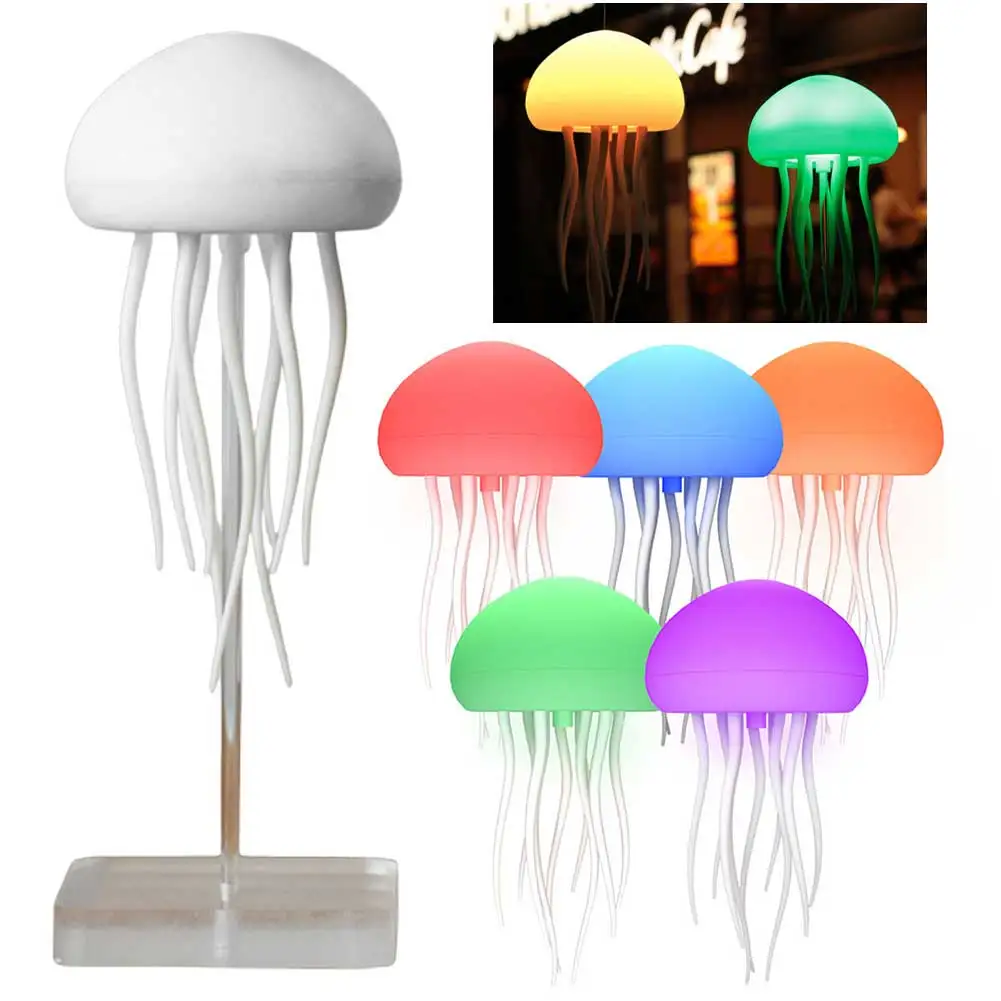 Cute Jellyfish Night Light Jellyfish Nightlight Voice Control Atmosphere Light with Rotating Tentacles for Home Bedroom Decora