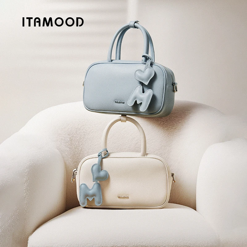 

ITAMOOD сумка для боулинга, белые, синие сумки для женщин, роскошные сумки из натуральной яловой кожи, 2024, через плечо, Бостон, Рождественский подарок