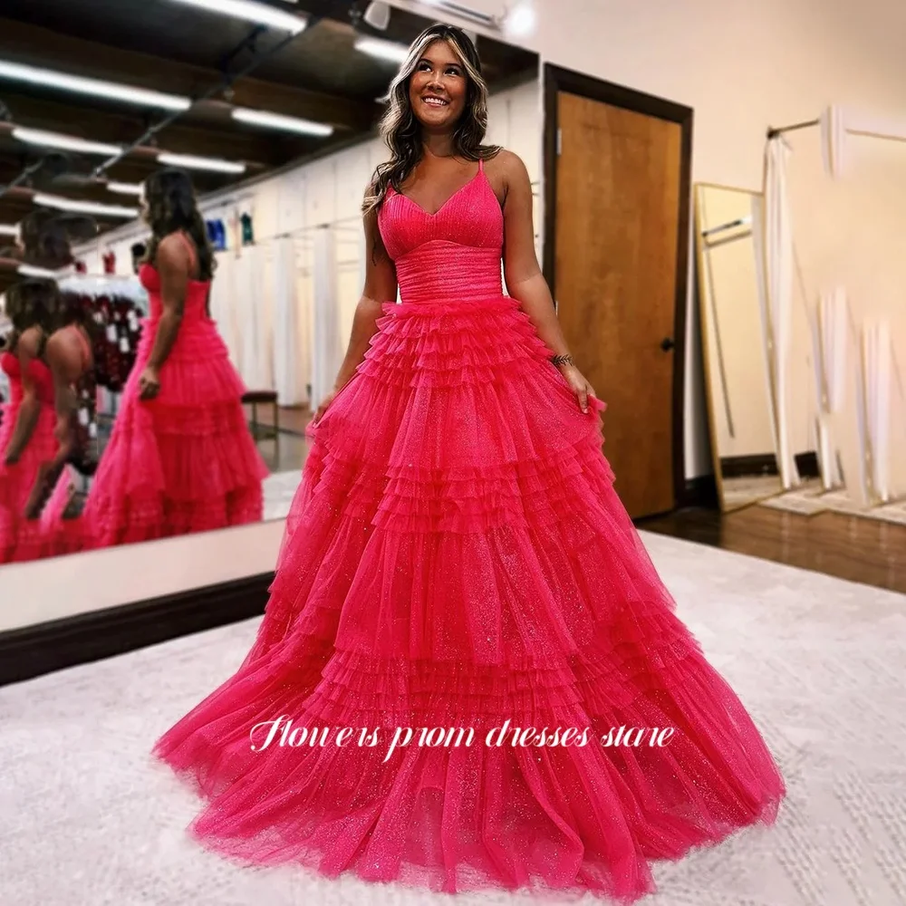 Fleurs une ligne robes de soirée multicouches robes d'occasion formelle robe à lacets dos pour les femmes vestidos de fiesta personnalisé