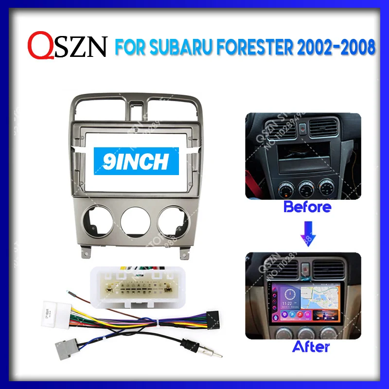 QSZN 9 INCH For Subaru Forester SG 2002 - 2008 Car Frame Fascia Adapter Decoder Cable Car Radio Dash Head Unit Panel Kit