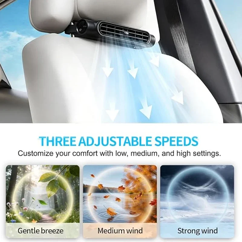 Car Seat Cooling Fan Car Rear Backrest Electric Fan 3 Speed Adjustable Headrest Cooling Air Fan Large 3000mAH Battery For Cars