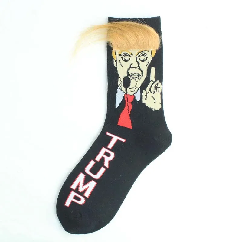 New 2024 Trump Face Hair Pattern Funny Socks 3D Fake Hair Personality Mens Suit Compression Socks Hip Hop Harajuku Streetwear