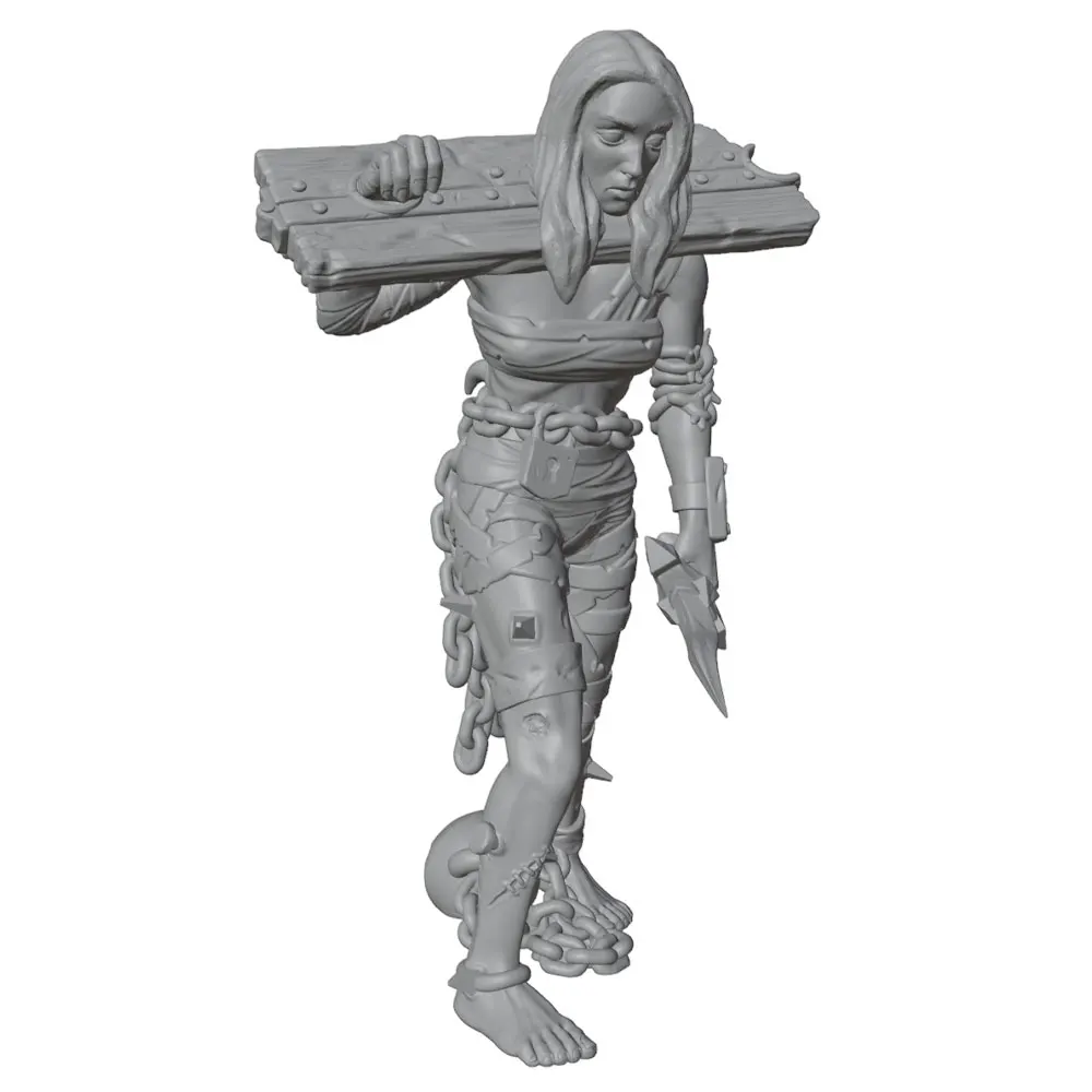 1/24 7.5cm Chain-link resin model, woman who refuses to yield to fate, 3D printed gray statue, DIY doll model, not colored