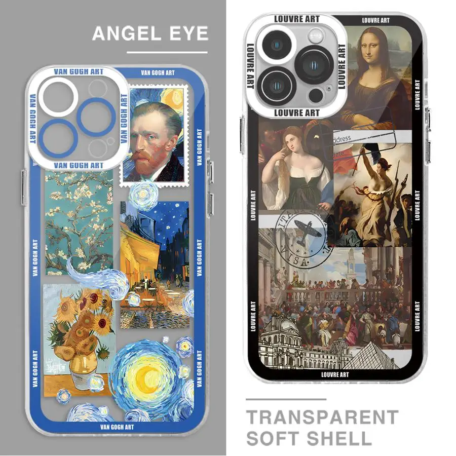 Van Gogh Mona Lisa Art Phone Case for Apple iPhone 14 16 Pro 15 Pro Max 13 Mini 12 11 14 Plus SE 7 8 15 Plus XR XS MAX Clear