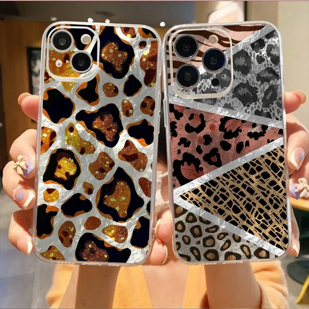 

Fashion Tiger Leopard Print Phone Case For iPhone17,16,15,14,13,12,11 Plus,Pro Max Soft Transparent Cover