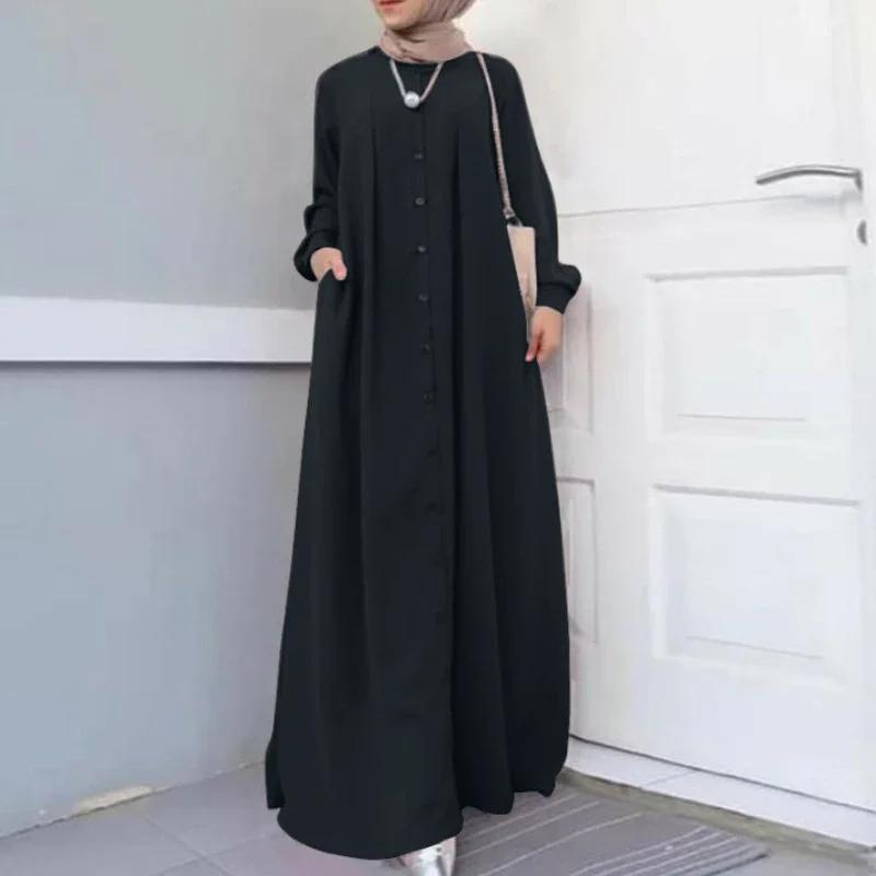 2025 Ramadan Prayer Dress Muslim Abayat Dress Loose Temperament Robe Femme Muslim Solid Color Commuter Women's Dress Wholesale