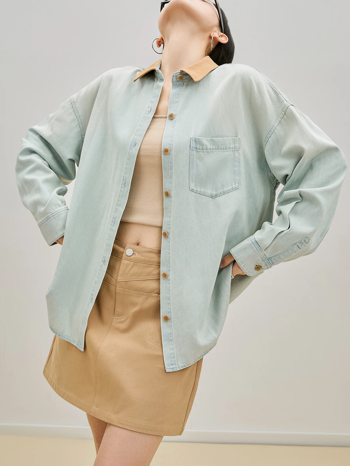 

Синяя джинсовая куртка irt Jaet, женская повседневная свободная посадка с длинным воротником-стойкой, однотонная, антивозрастная, красивая, уникальная, маленькая, irt