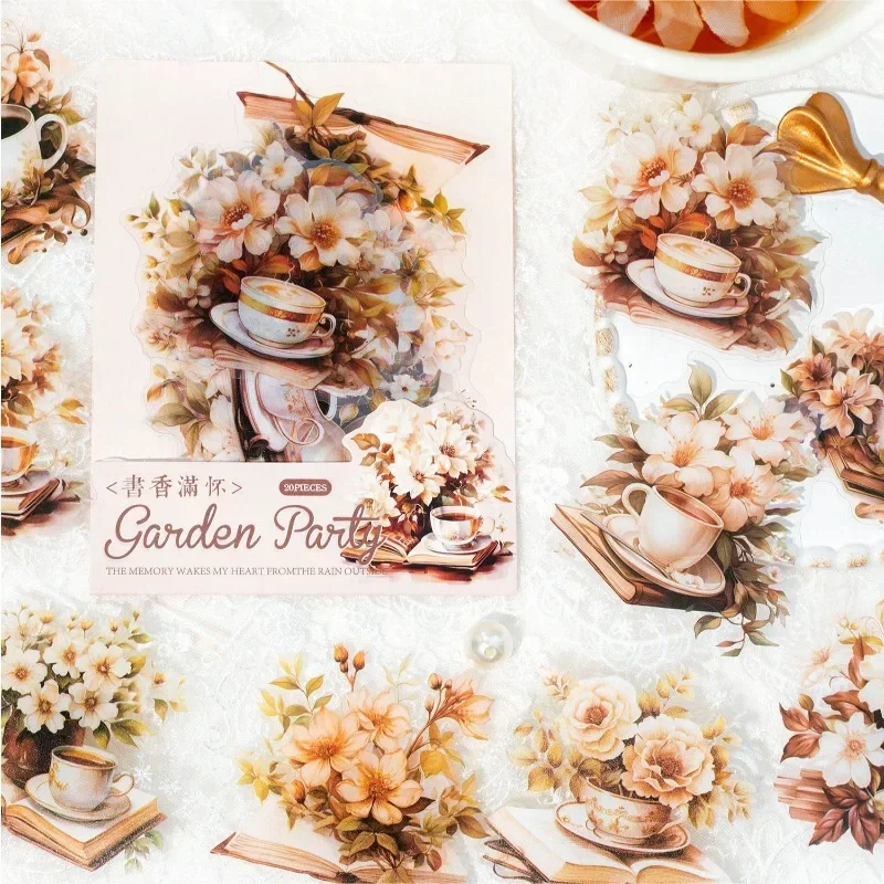 20Sheets Sticker Pack Garden Tea Party Decoration Handbook DIY Material Decorative Stickers Scrapbook cut Writing 145*90mm