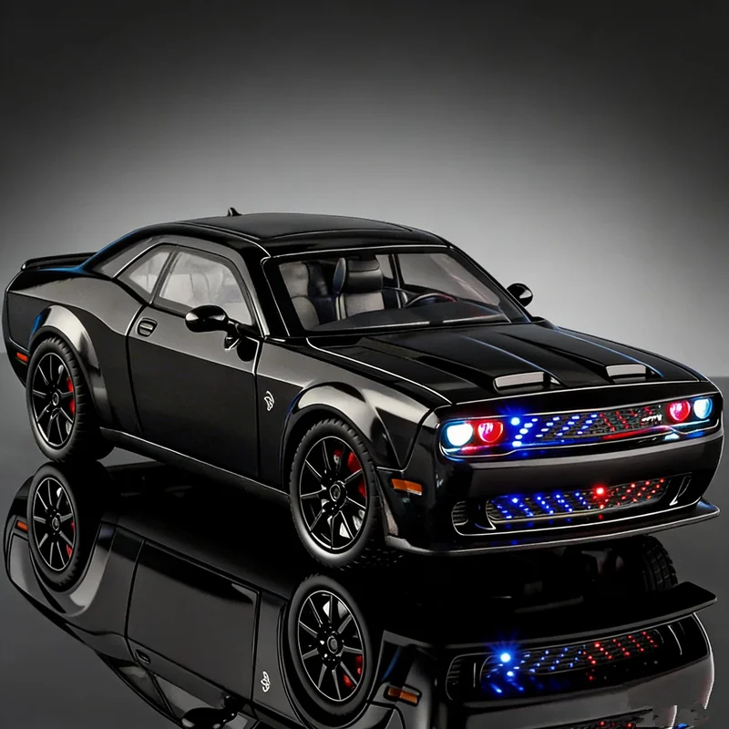 รถโมเดลโลหะผสมดอดจ์ ชาลเลนเจอร์ เอสอาร์ที เฮลแคท ขนาด 1:24 รถสปอร์ตแบบไดแคสต์ รถแข่งมัสเซิล พร้อมเสียงและไฟ ของเล่นเด็ก ของขวัญ