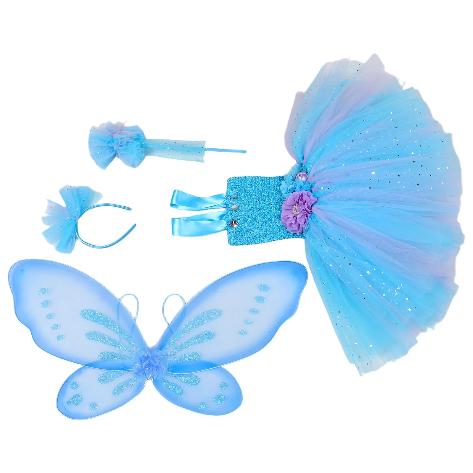 1Set Fairy Costume Skirt Photography Dress Tulle Butterfly Dress Skirt with Wings for Girls Birthday Party Cosplay 110-120Cm