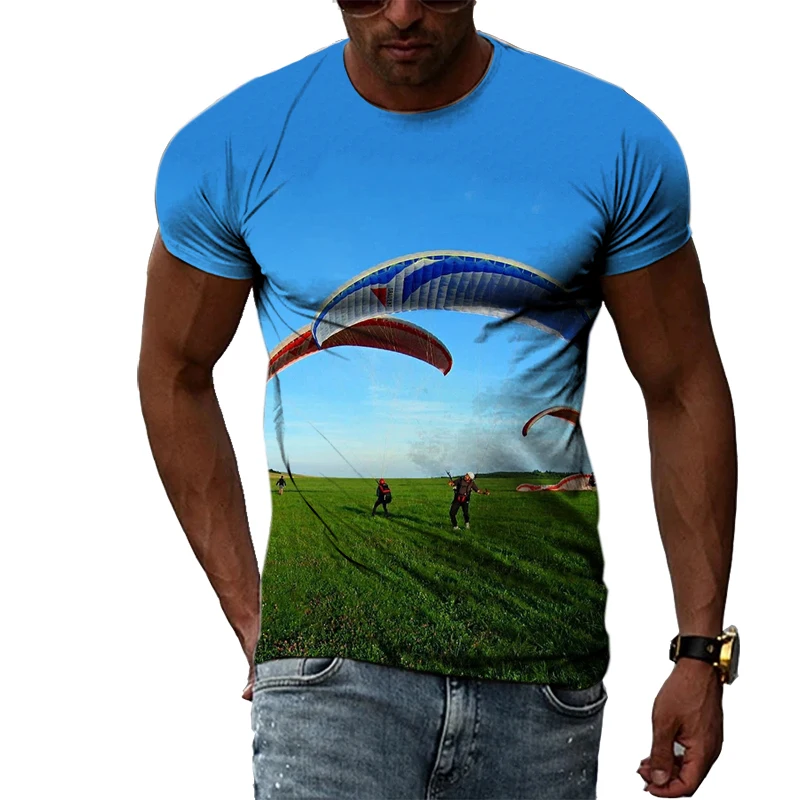 3D Printed Paragliding Graphic T Shirt for Men Clothes Summer Cool Streetwear Womens Clothing Casual Sports Gym Tops Tee Shirts