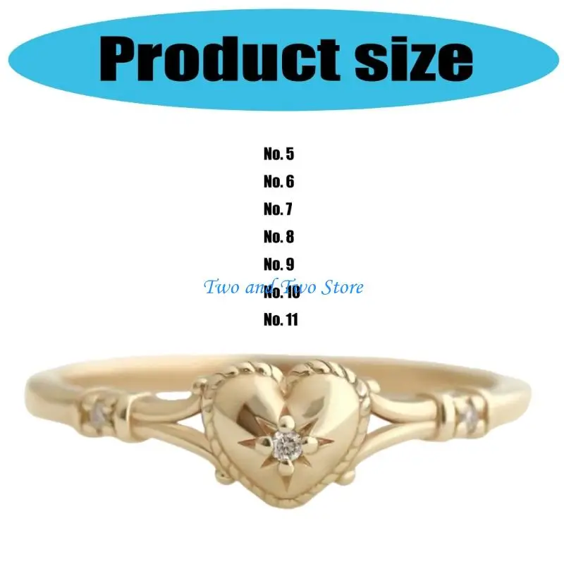 HX6F Women's Heart Design Gold Plued Rings Sturdy Lightweight Sixies 5 11