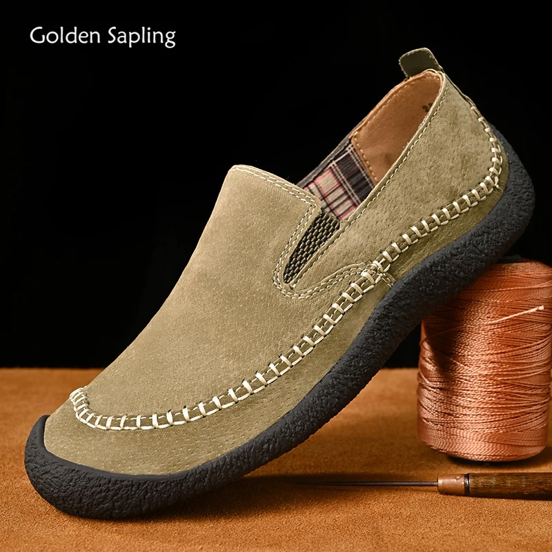 

Golden Sapling Slip-on Loafers Men Casual Shoes Retro Genuine Leather Flats Fashion Moccasins Leisure Party Shoe Men's Loafer