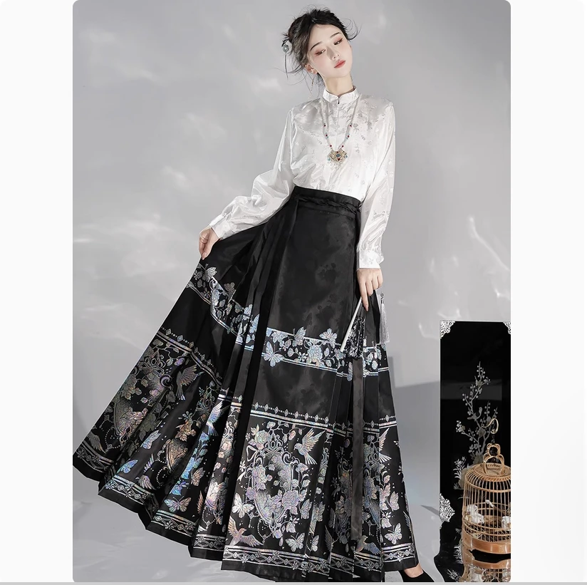 

Платье, ханьфу, женское улучшенное новое китайское повседневное платье, комплект юбки с жемчужной ракушкой и иллюзией цвета плетения золотой лошади