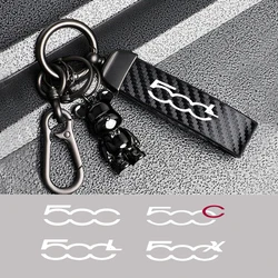 Car Carbon Fiber Style Keychain Carbon Fiber Leather Key Chain For Fiat 500 500C 500X 500L Abarth 695 AUTO Accessories