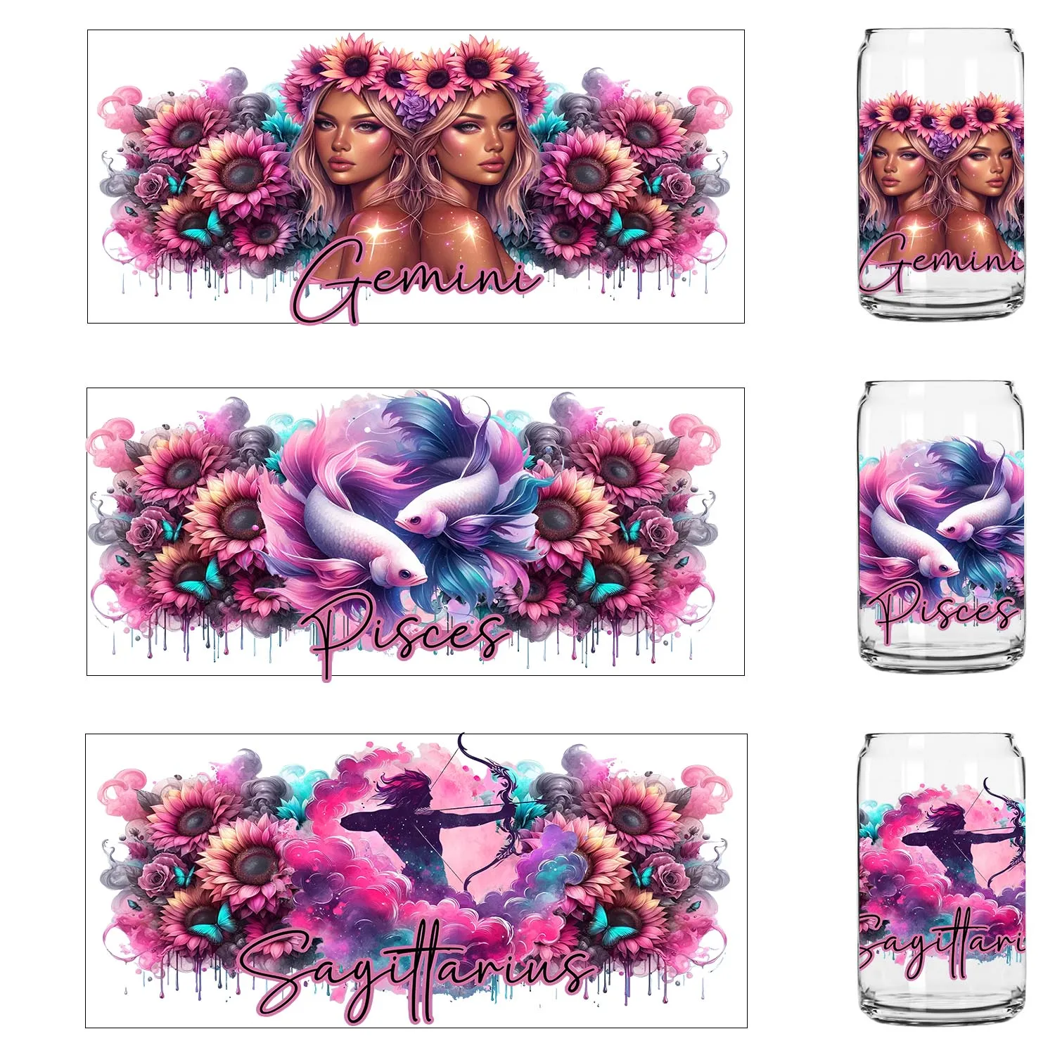 Zodiac signs Theme Artwork UV DTF Printing Sticker Party Deco DIY Decals 3D transfers uvdtf stickers 16oz uv dtf cup wraps