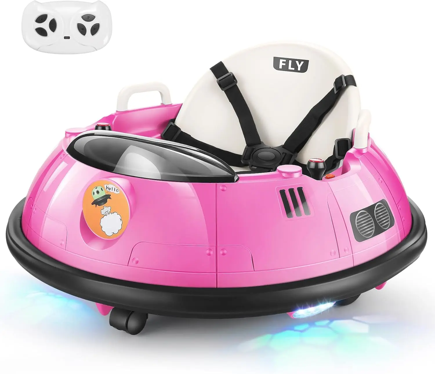 Cars for Toddlers 1-3, 12V Baby Bumper Car with Parent Remote, 5-Point Harness, 360 Degree Spin, LED Light, Dual Joysticks, Pink