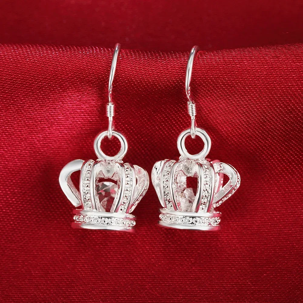 Hot sale 925 Sterling Silver Earrings temperament Women Crown crystal  Christmas Gifts Jewelry