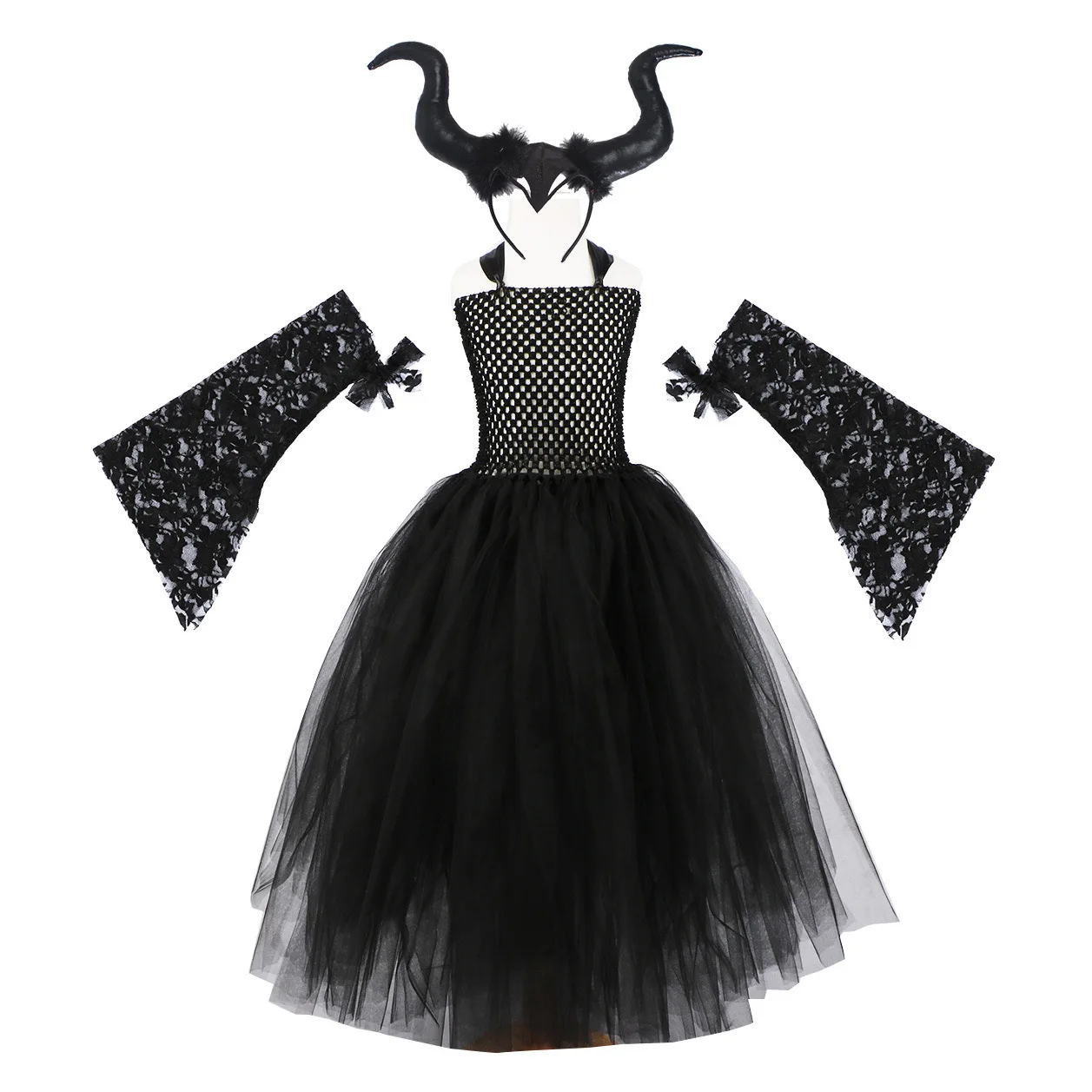 Girls Halloween Costume Maleficent Tutu Wednesday Dress For Girls Cosplay Evil Queen Black Mesh Princess Disfraz malefica niña