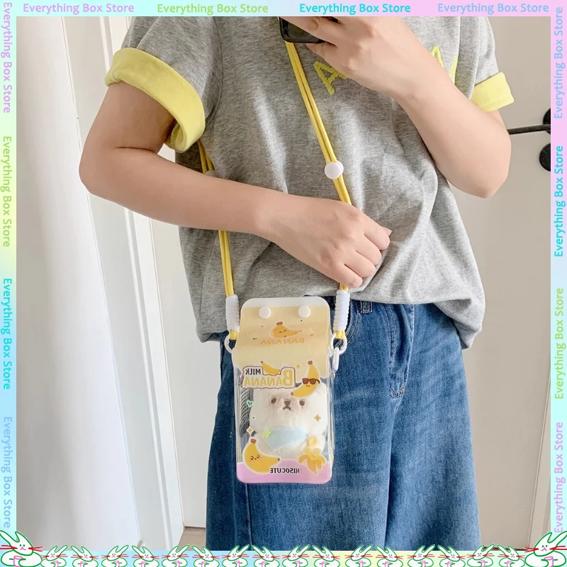 Simpatico sacchetto di immagazzinaggio per bambole da cartone animato per bambole all'aperto adatto per accessori per bambole con cordino trasparente per bambole in cotone da 10-13 cm