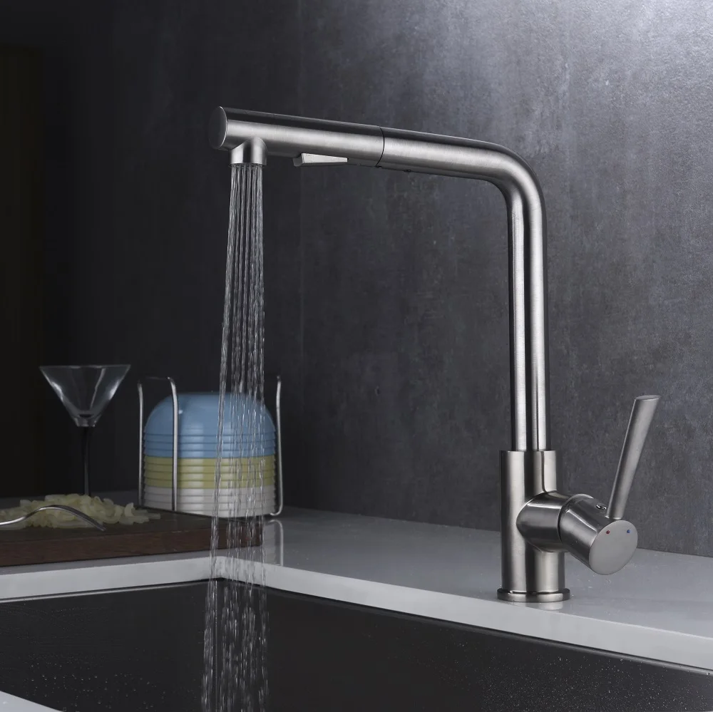 Hot Selling 304 Stainless Steel Single Handle Kitchen Sink Faucet Pull Out Faucet