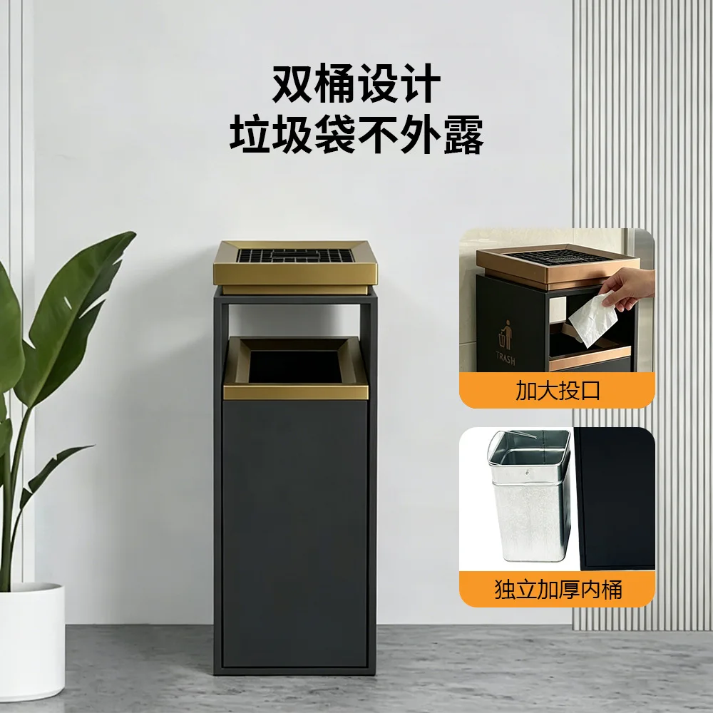 Hotel lobby trash can with ashtray shopping mall outdoor vertical trash can square trash can