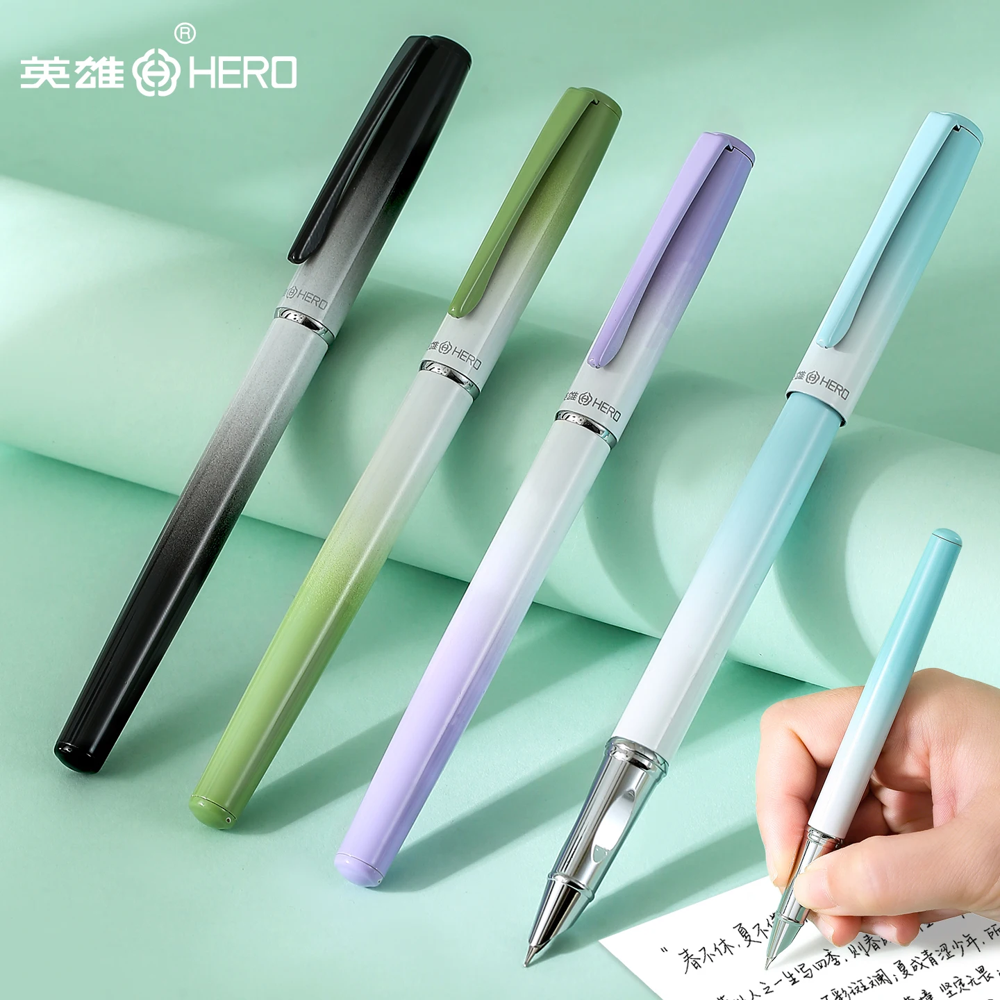 Hero 9399: Gradient Fountain Pen with Posture-Correcting Grip for Young Learners.