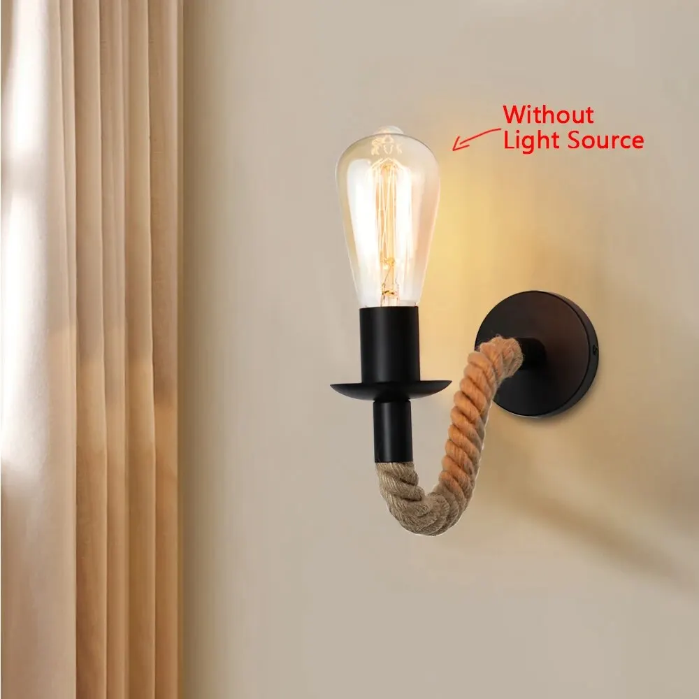 Retro Vintage Hemp Rope Wall Lamp E27 Wall Light 110V 220V Indoor Loft Outdoor Corridor Wall Lamp Industrial Sconce Bedside Lamp image 5