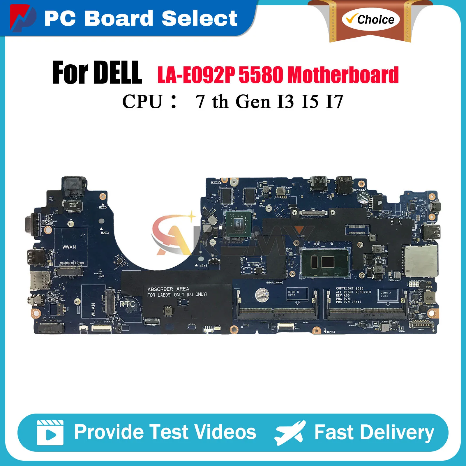 

Laptop Motherboard For Dell Latitude 5580 LA-E092P with i5 i7 930MX 07W357 0309W1 07RD9D 0DDVMC Tested OK