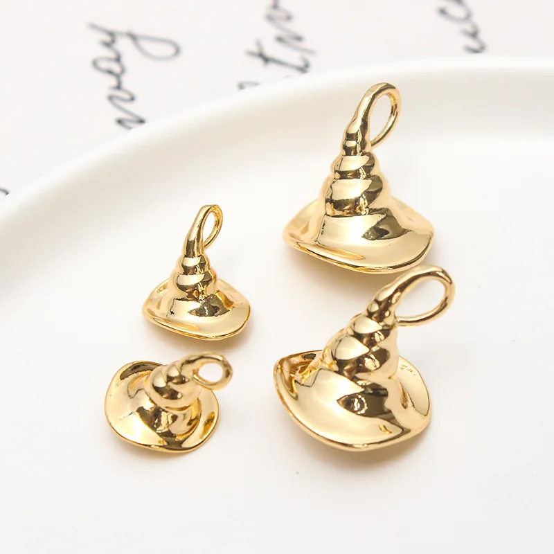 Color Retention Real Gold Plated Copper Witch Magic Hat Bead Clasps Pendant Base DIY Findings Jewelry Making Accessories