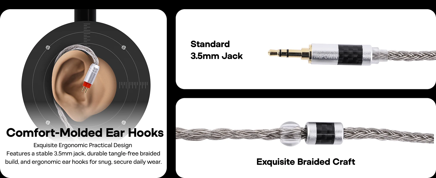 Tripowin Zonie 2 Meter 16 Kerne versilbertes Kabel SPC Kopfhörerkabel QDC MMCX 2 PIN für 7 Hz Null – Detail 5